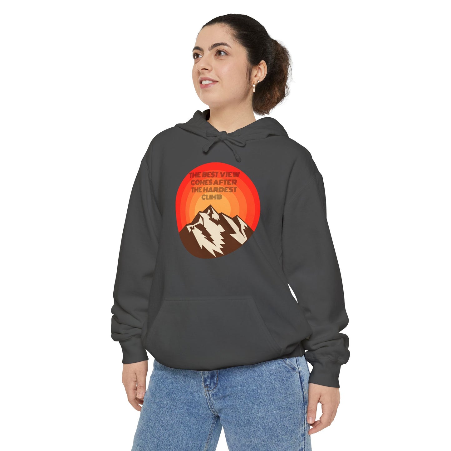 Adventure Awaits Hoodie - Unisex Garment-Dyed with Mountain Design