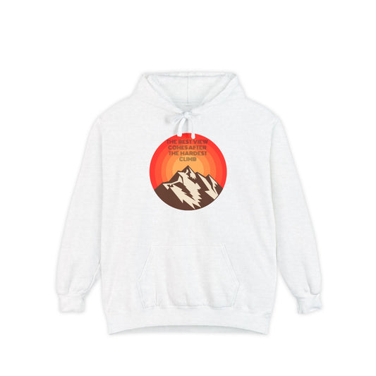 Adventure Awaits Hoodie - Unisex Garment-Dyed with Mountain Design